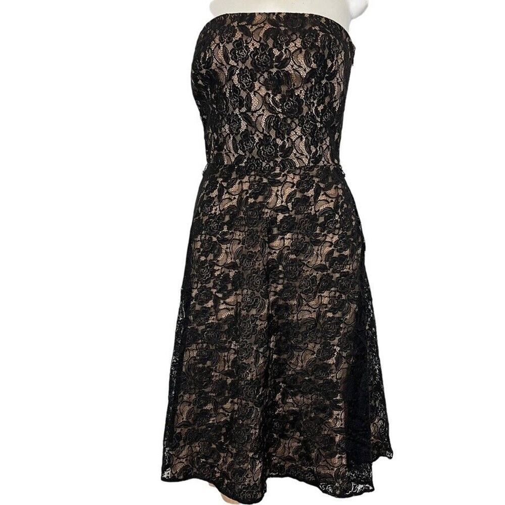 Ann Taylor Loft Womens Strapless Nude Lined Black Lace Cocktail Party Dress sz 2